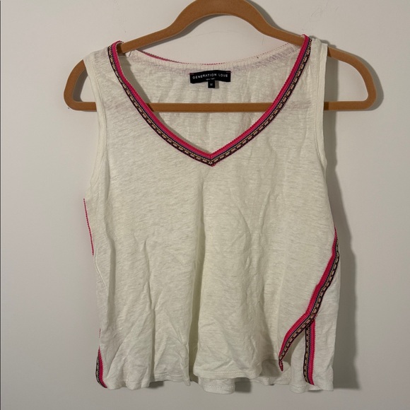 Generation Love v-neck tank top featuring colorful trim. - Picture 2 of 6